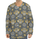 Owl Knitted Pattern Print Long Sleeve Baseball Jersey