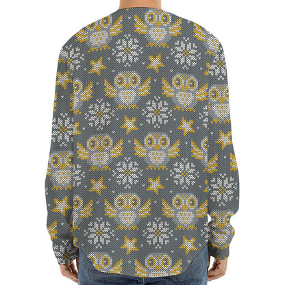 Owl Knitted Pattern Print Long Sleeve Baseball Jersey