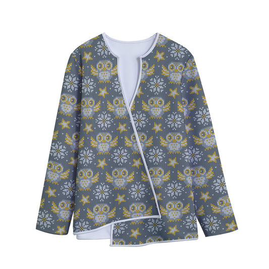Owl Knitted Pattern Print Long Sleeve Short Coat