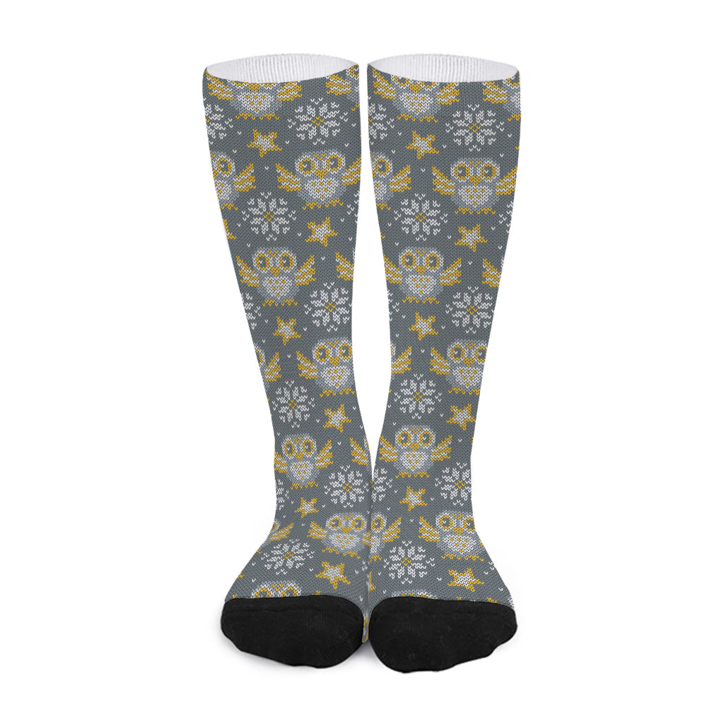 Owl Knitted Pattern Print Long Socks
