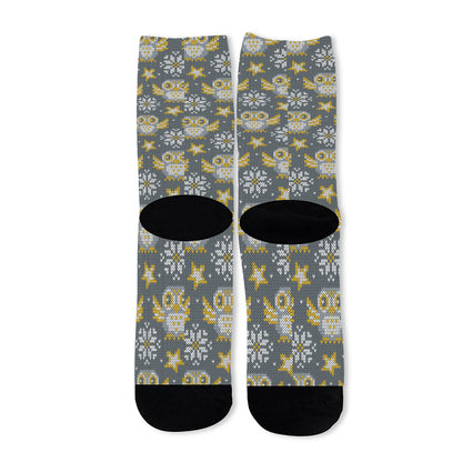 Owl Knitted Pattern Print Long Socks