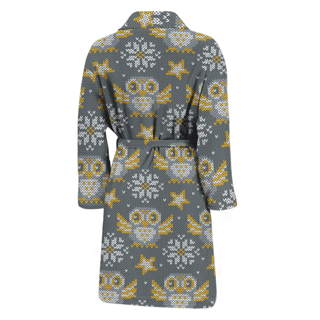 Owl Knitted Pattern Print Men's Bathrobe