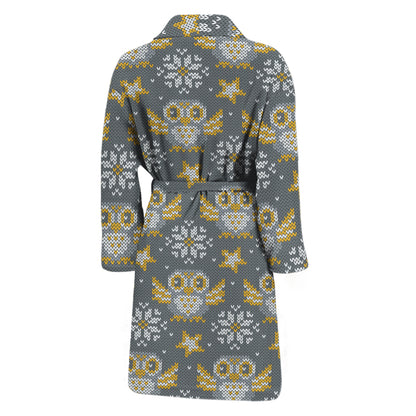 Owl Knitted Pattern Print Men's Bathrobe