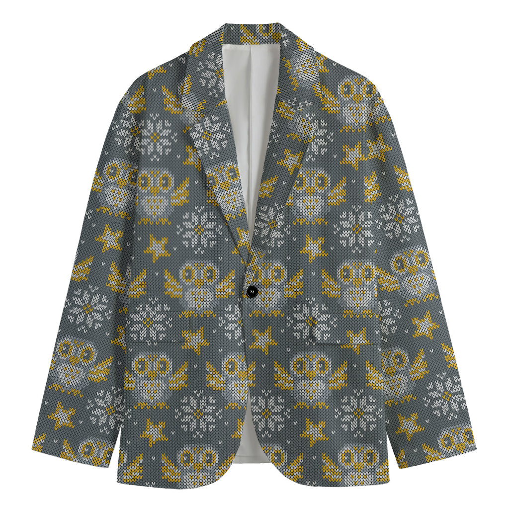 Owl Knitted Pattern Print Men's Blazer