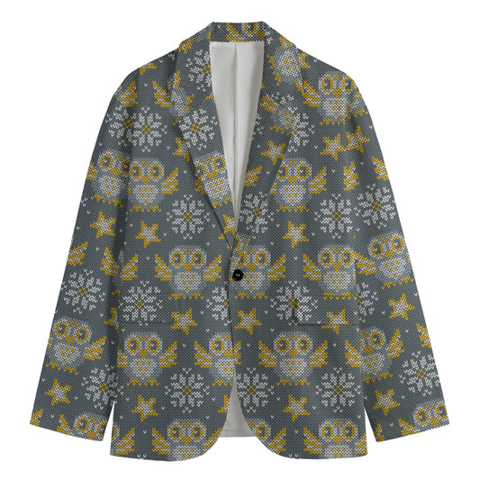 Owl Knitted Pattern Print Men's Blazer