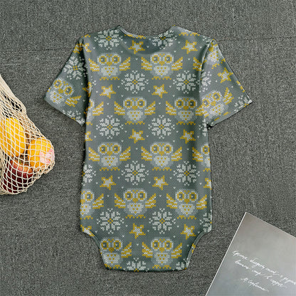 Owl Knitted Pattern Print Men's Bodysuit