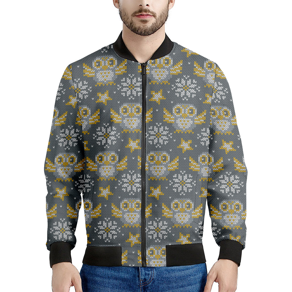 Owl Knitted Pattern Print Men's Bomber Jacket
