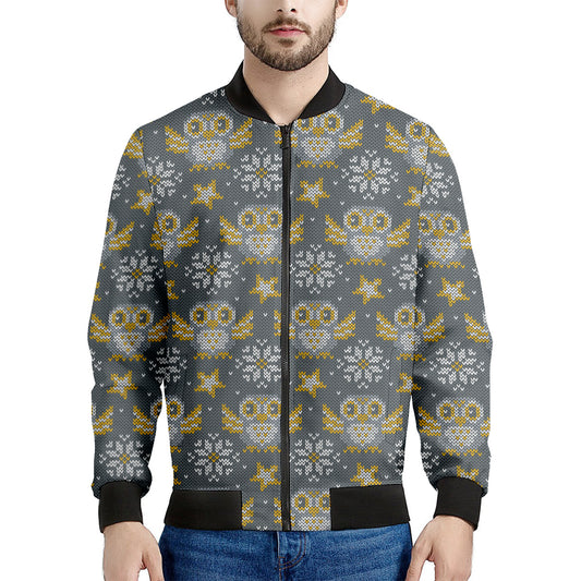 Owl Knitted Pattern Print Men's Bomber Jacket
