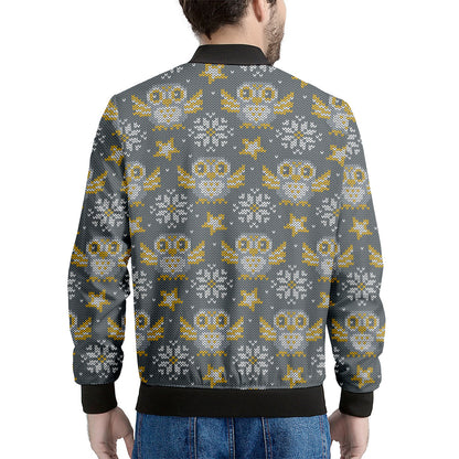 Owl Knitted Pattern Print Men's Bomber Jacket