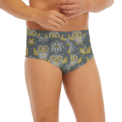 Owl Knitted Pattern Print Men's Briefs