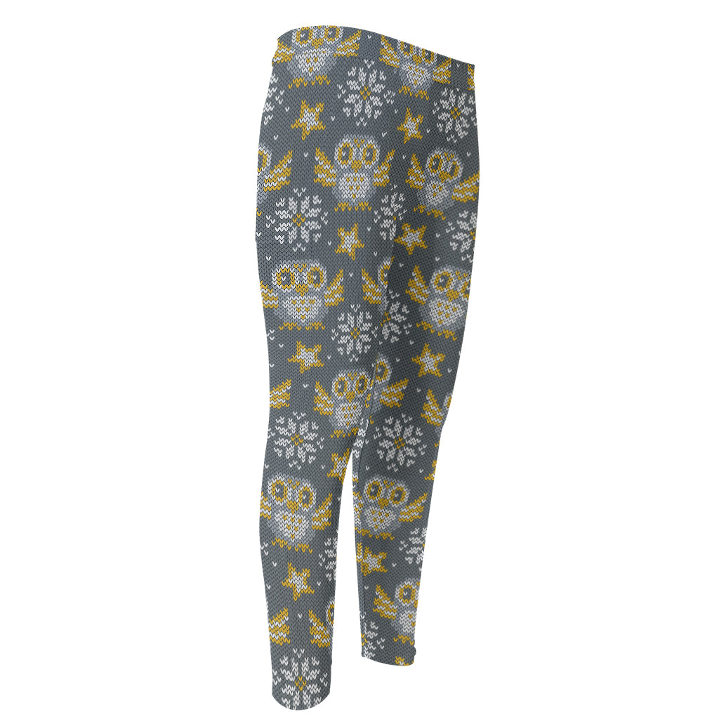 Owl Knitted Pattern Print Men's Compression Pants