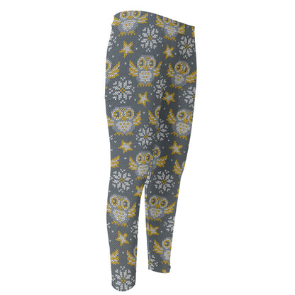 Owl Knitted Pattern Print Men's Compression Pants