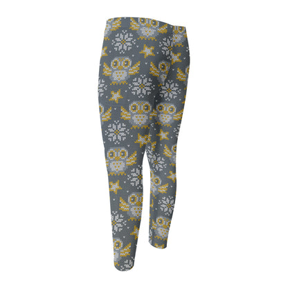 Owl Knitted Pattern Print Men's Compression Pants