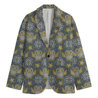 Owl Knitted Pattern Print Men's Cotton Blazer