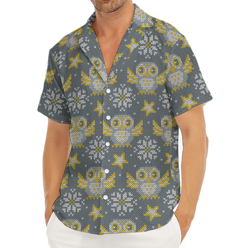 Owl Knitted Pattern Print Men's Deep V-Neck Shirt