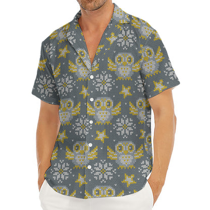 Owl Knitted Pattern Print Men's Deep V-Neck Shirt