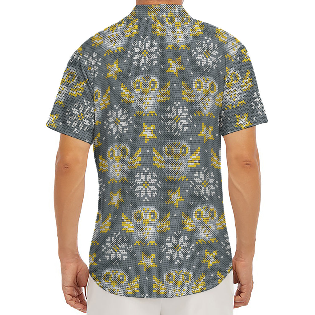 Owl Knitted Pattern Print Men's Deep V-Neck Shirt