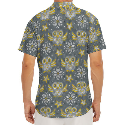Owl Knitted Pattern Print Men's Deep V-Neck Shirt