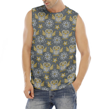 Owl Knitted Pattern Print Men's Fitness Tank Top