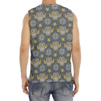 Owl Knitted Pattern Print Men's Fitness Tank Top