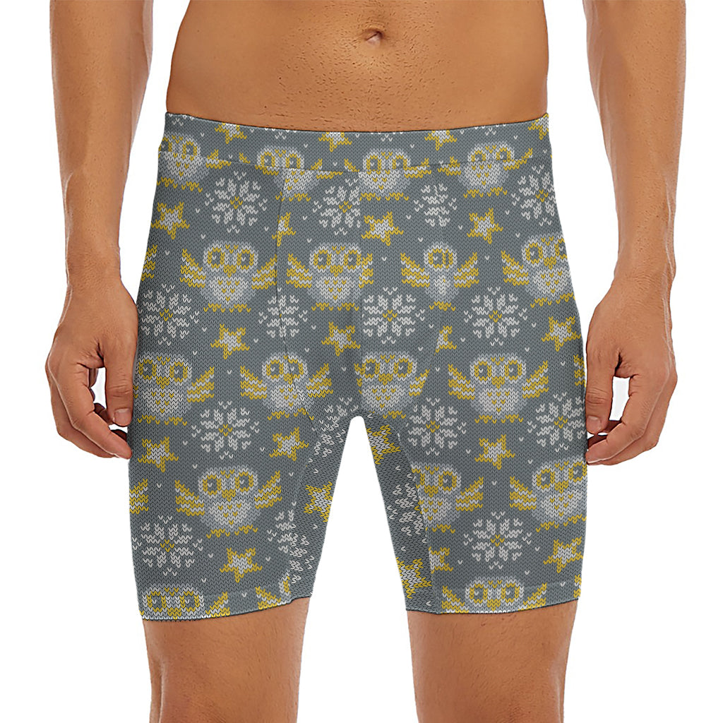 Owl Knitted Pattern Print Men's Long Boxer Briefs