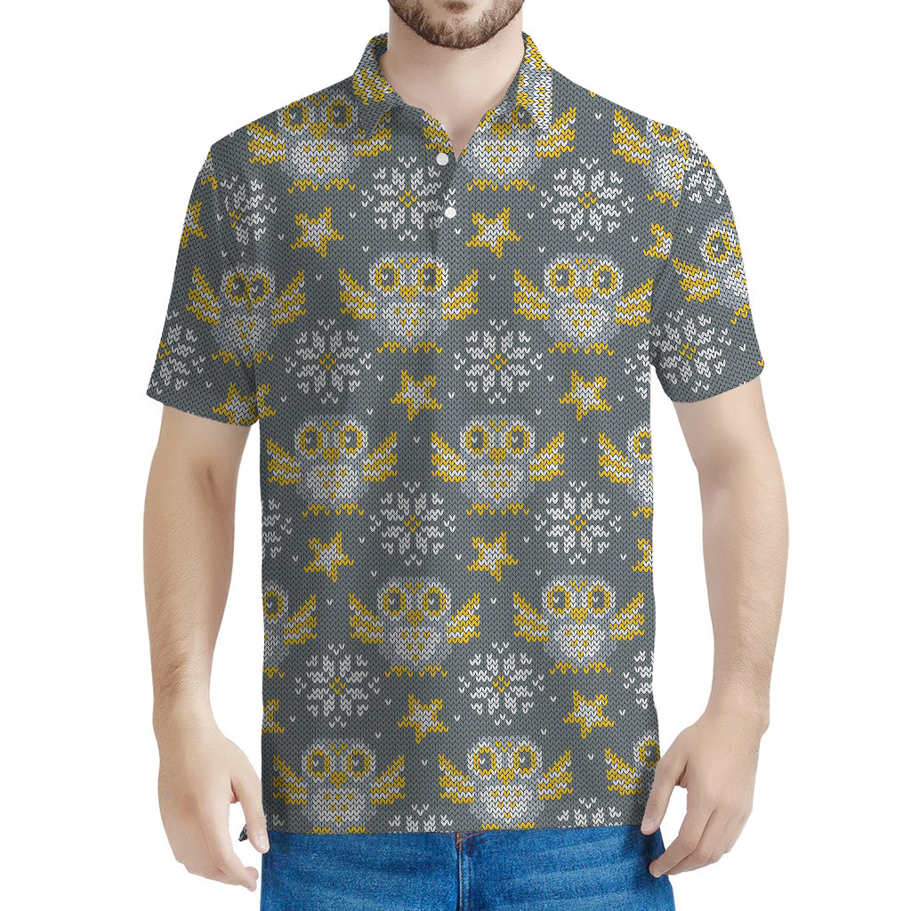 Owl Knitted Pattern Print Men's Polo Shirt
