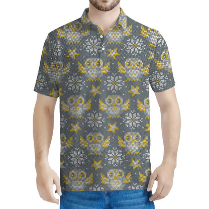 Owl Knitted Pattern Print Men's Polo Shirt