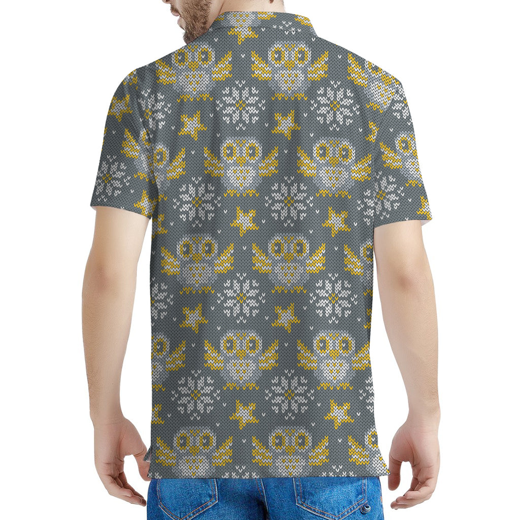 Owl Knitted Pattern Print Men's Polo Shirt