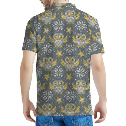 Owl Knitted Pattern Print Men's Polo Shirt