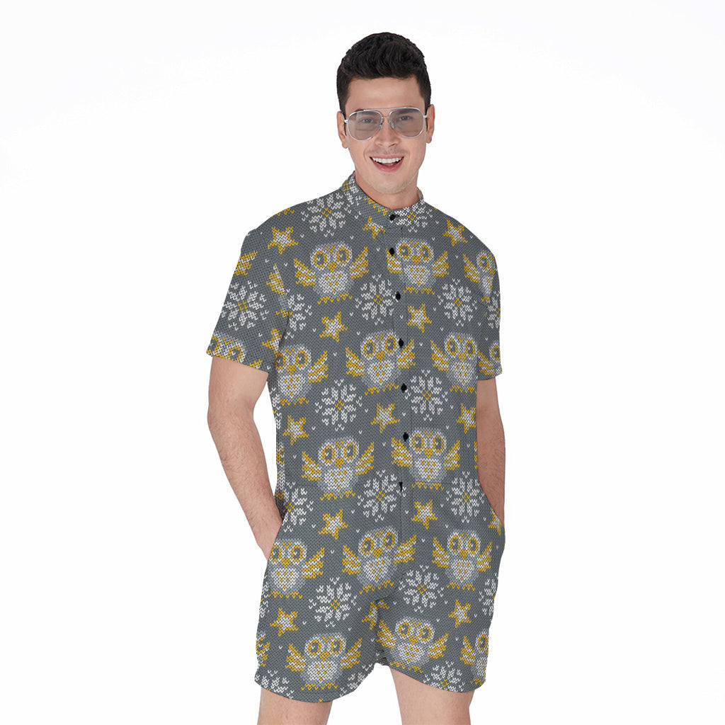 Owl Knitted Pattern Print Men's Rompers