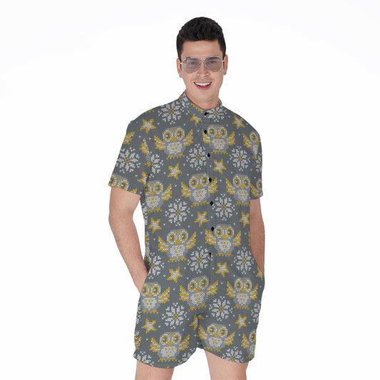Owl Knitted Pattern Print Men's Rompers