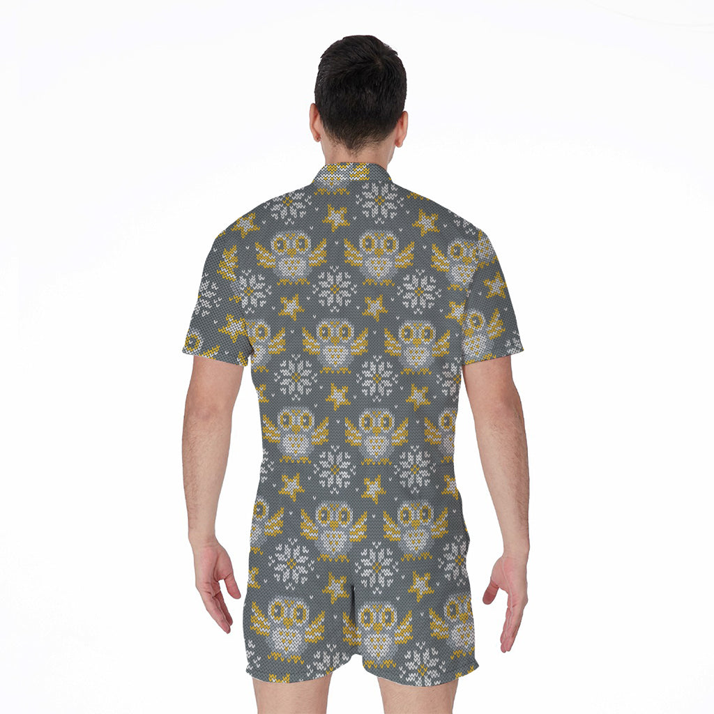 Owl Knitted Pattern Print Men's Rompers