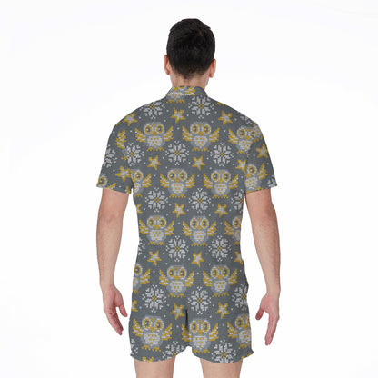 Owl Knitted Pattern Print Men's Rompers