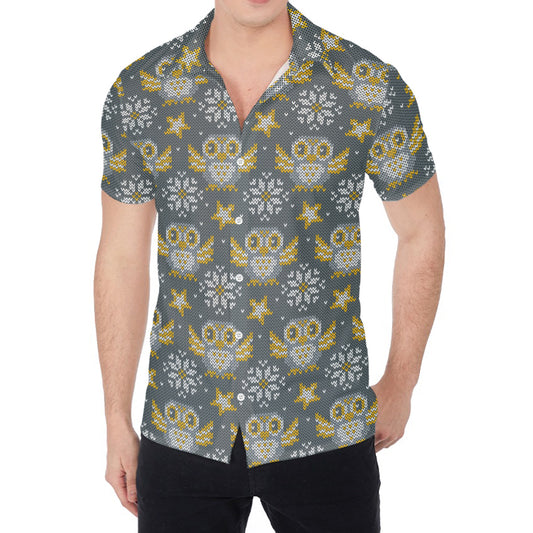 Owl Knitted Pattern Print Men's Shirt