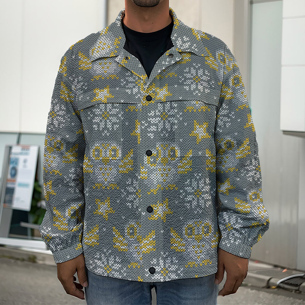 Owl Knitted Pattern Print Men's Shirt Jacket