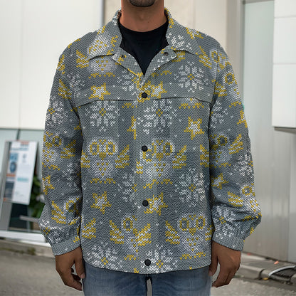 Owl Knitted Pattern Print Men's Shirt Jacket