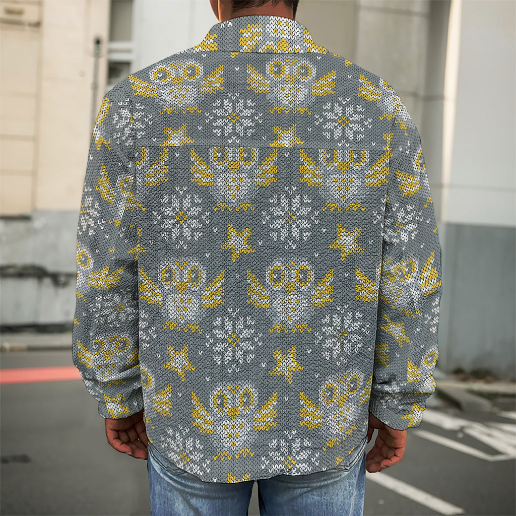 Owl Knitted Pattern Print Men's Shirt Jacket