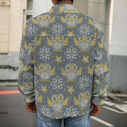 Owl Knitted Pattern Print Men's Shirt Jacket