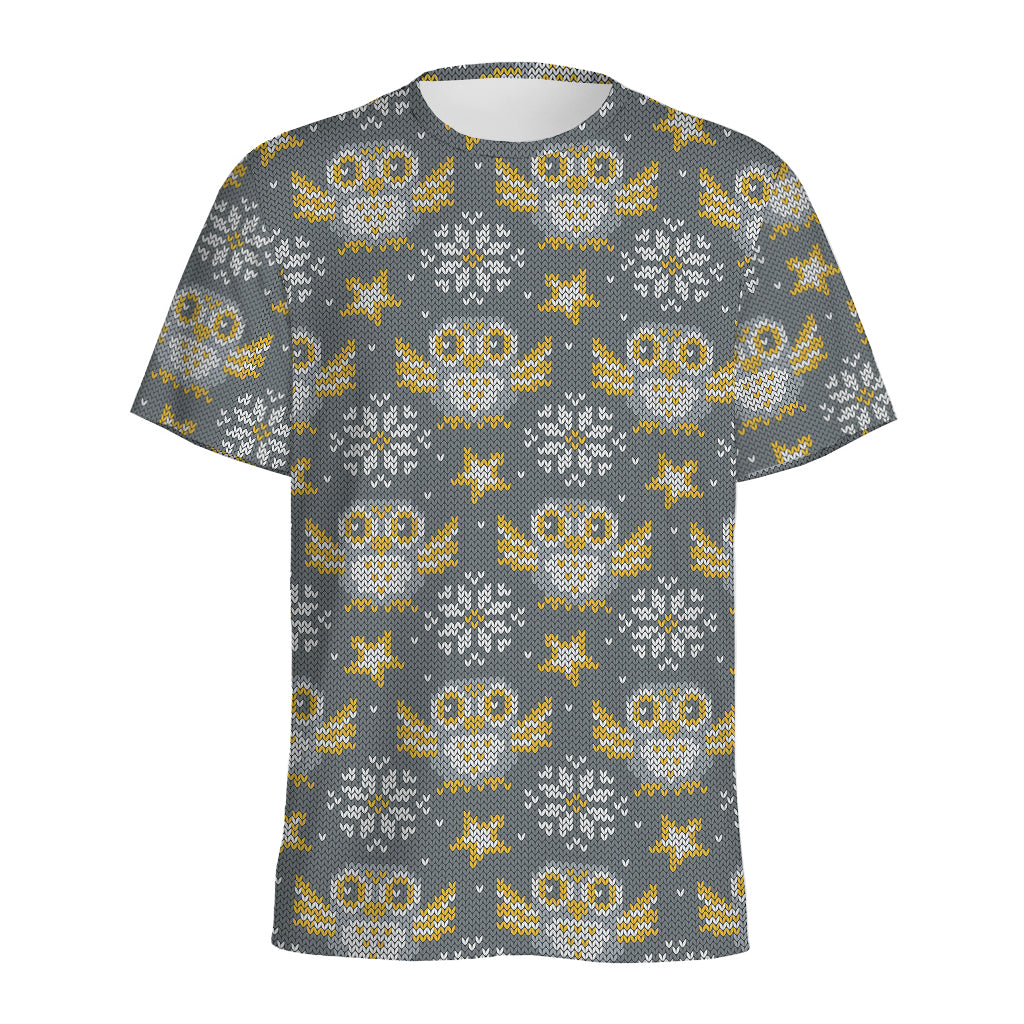 Owl Knitted Pattern Print Men's Sports T-Shirt