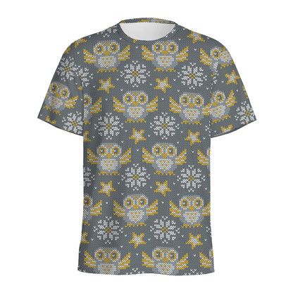Owl Knitted Pattern Print Men's Sports T-Shirt