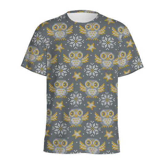 Owl Knitted Pattern Print Men's Sports T-Shirt