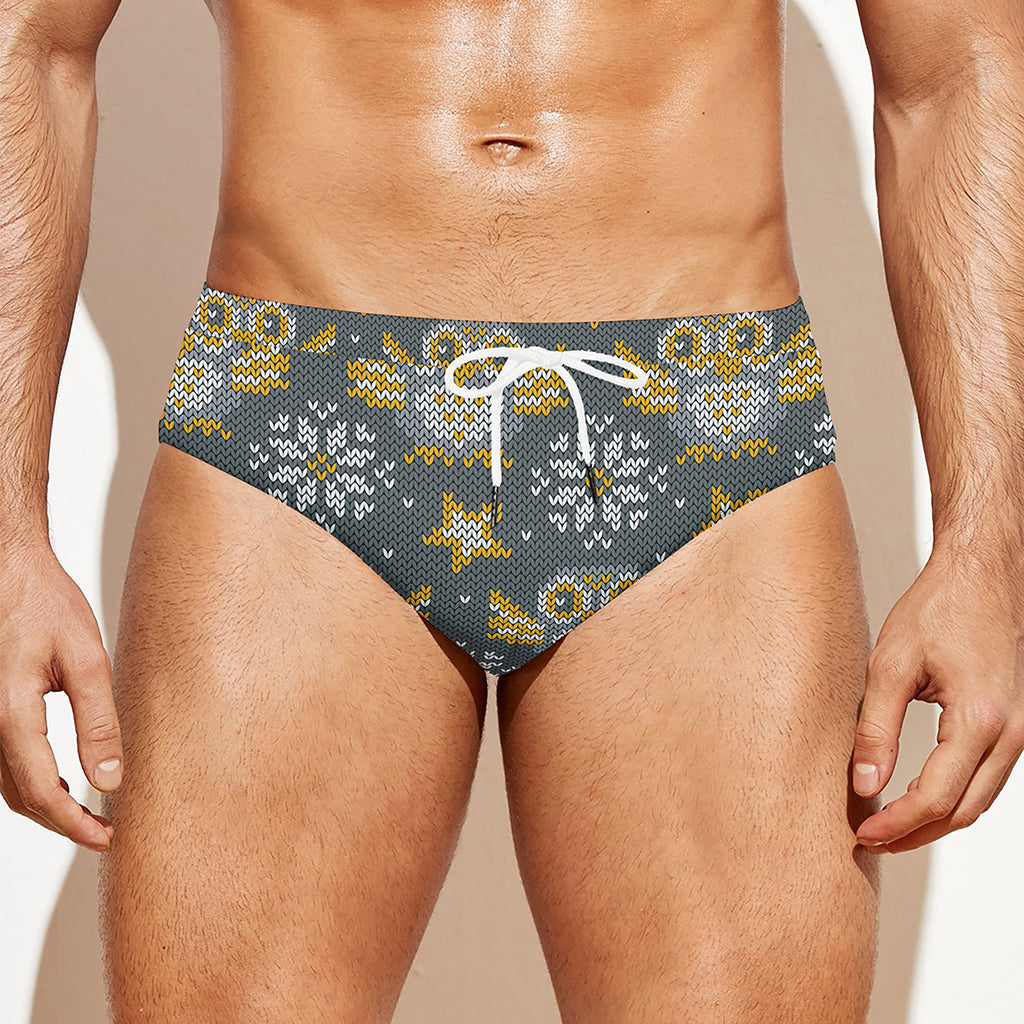 Owl Knitted Pattern Print Men's Swim Briefs