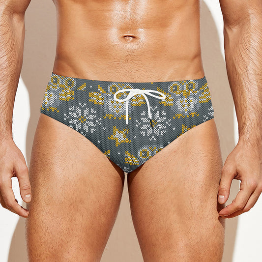 Owl Knitted Pattern Print Men's Swim Briefs