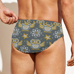 Owl Knitted Pattern Print Men's Swim Briefs
