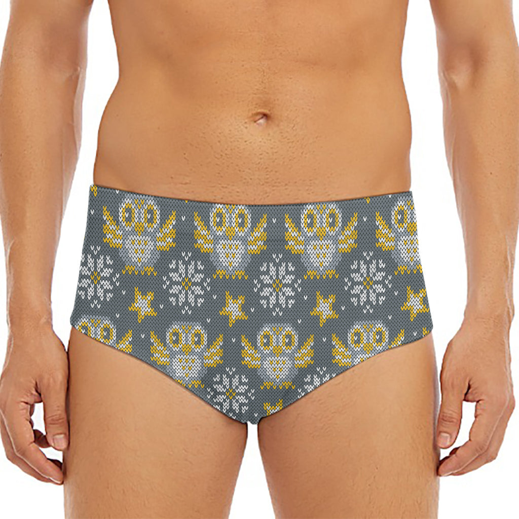Owl Knitted Pattern Print Men's Triangle Swim Briefs