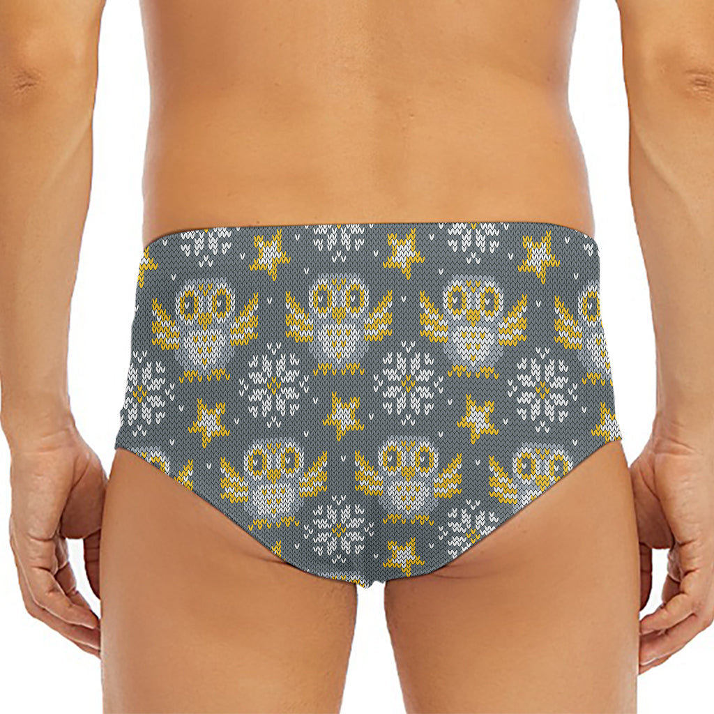 Owl Knitted Pattern Print Men's Triangle Swim Briefs