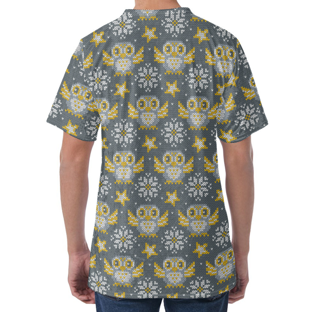 Owl Knitted Pattern Print Men's Velvet T-Shirt