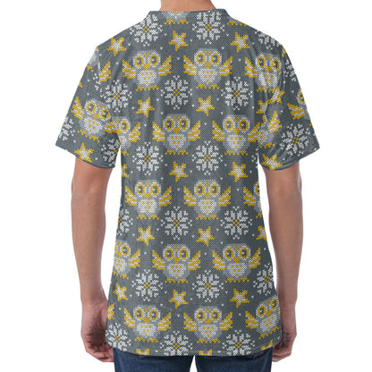 Owl Knitted Pattern Print Men's Velvet T-Shirt