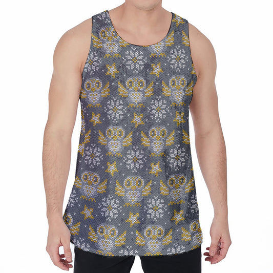 Owl Knitted Pattern Print Men's Velvet Tank Top