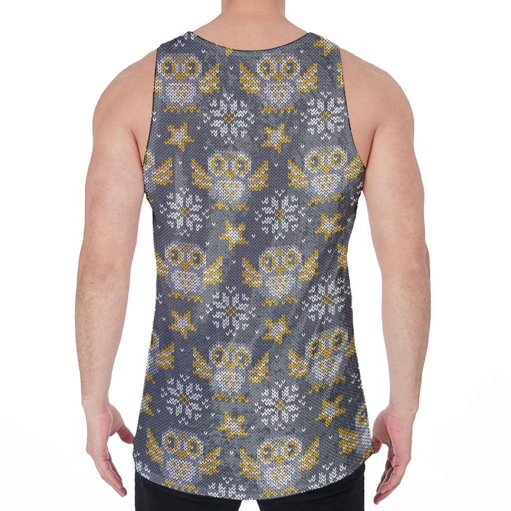 Owl Knitted Pattern Print Men's Velvet Tank Top